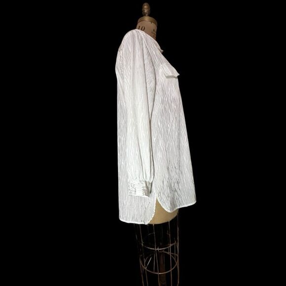 Vintage 90s Adolfo Collectibles White Self pattern Long sleeve Blouse size 9/10 - Picture 4 of 13